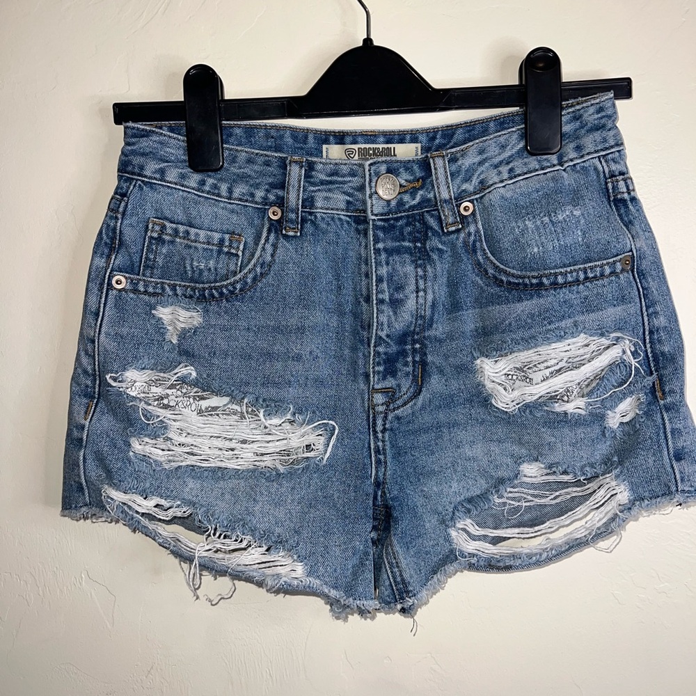 Rock & Roll 25 Trendy‎ Blue Distressed Jean Shorts